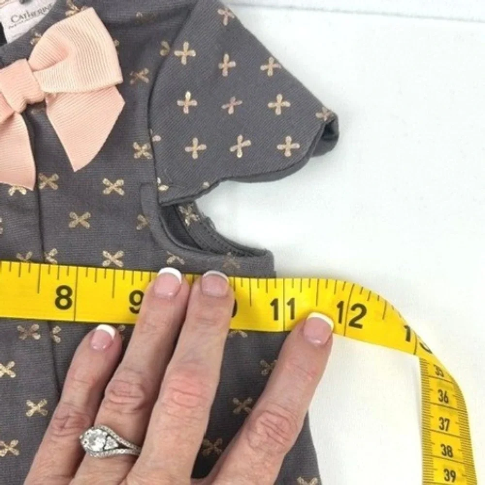 Catherine Malandrino Dress Grey Gold Metallic X Bow Kids 24M